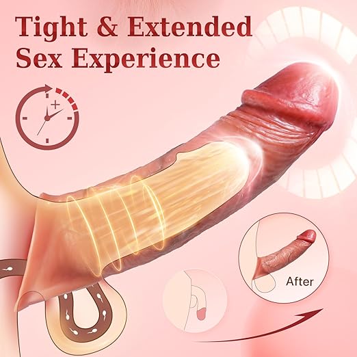 Penis Sleeve Cock Sleeve Vibrator - FYSHAVO 4IN1 Realistic Adult Male Sex Toys for Men Penis Extender Vibrating Cock Ring 9 Modes, App Remote Control, Elastic Penis Ring to Enlarge for Men Couples